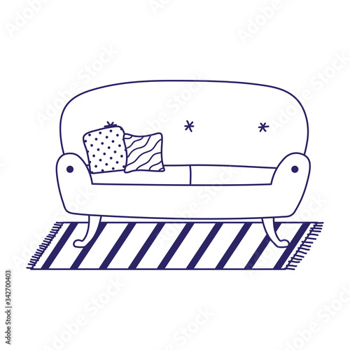 sofa with cushions and carpet isolated icon on white background
