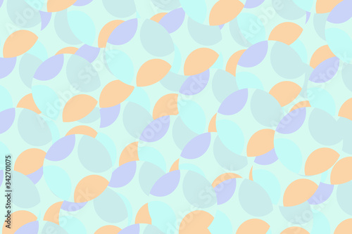 Colorful pastel turquoise, blue, purple and peach orange circle fractal digital illustration. Spring, summer color background