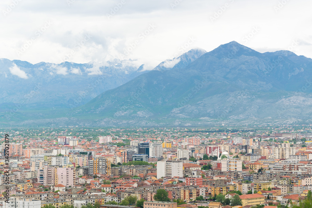 Panoramic view of Shkoder city, Albania. Exploring, traveling concept
