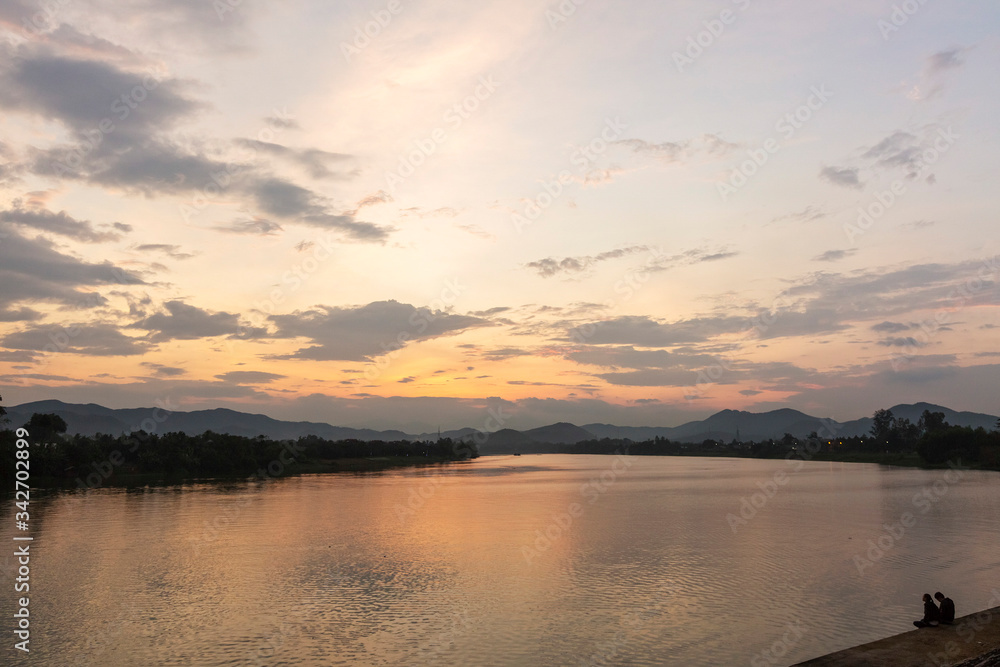 Beautiful sunset in Huong River,  in Hue city, Vietnam Unesco World Heritage Site