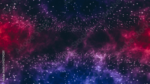 dramatic background of star formation with rays of light on a blue purple smoky background