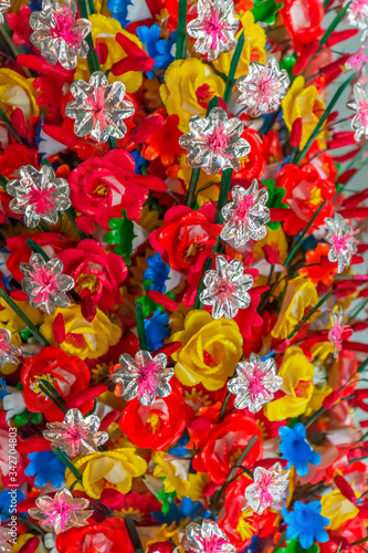 Flowers made of colored paper, in the Thanh Tien traditional village, Hue, Vietnam