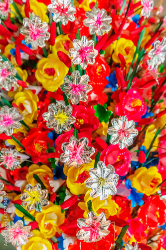 Flowers made of colored paper  in the Thanh Tien traditional village  Hue  Vietnam