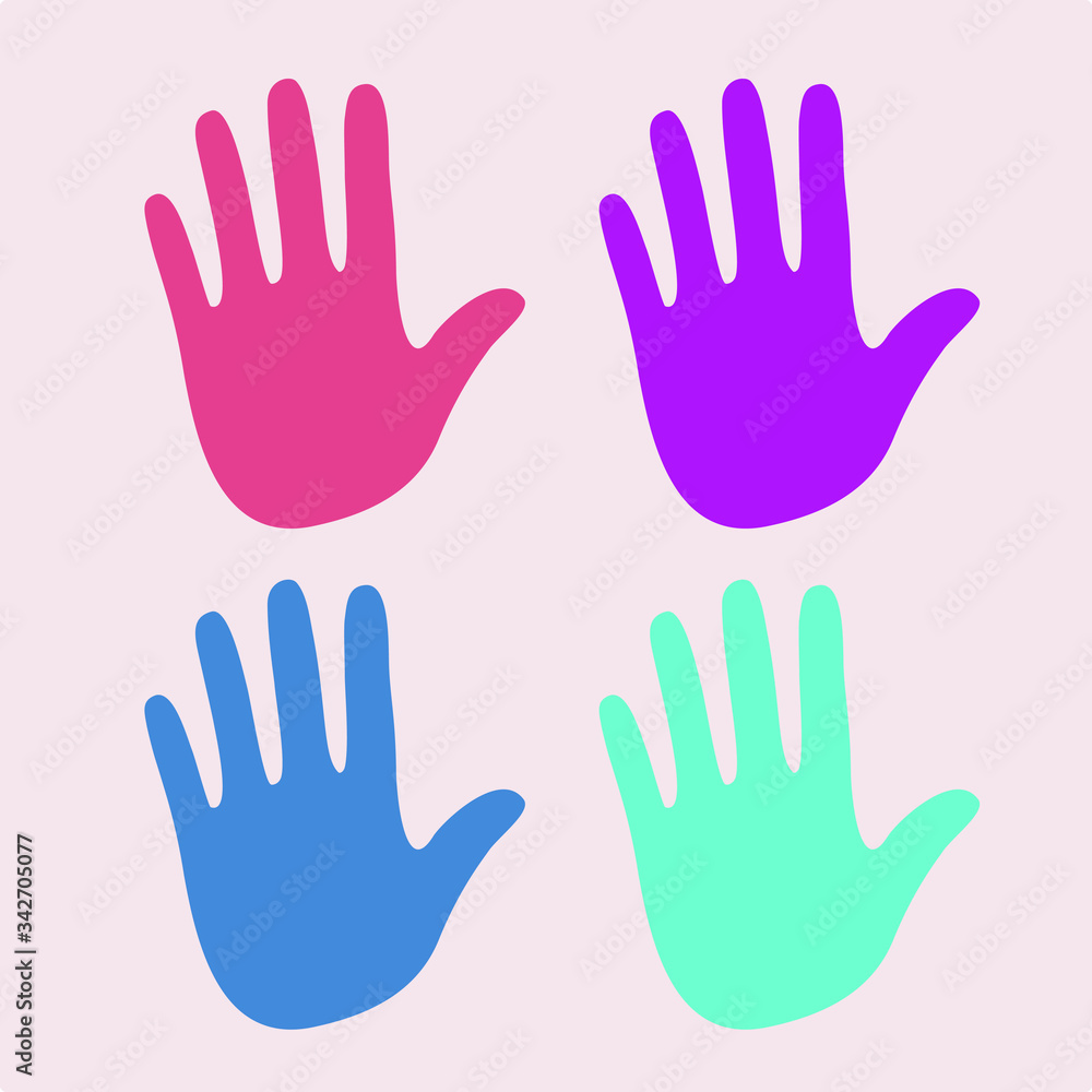 Palms of different colors on a pink background. Vector illustration. Palms of different colors on a pink background. Vector illustration.