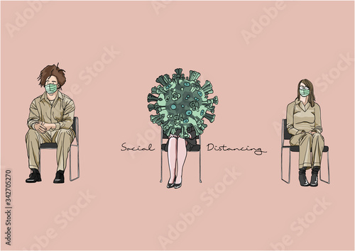 Vector Illustration of People practicing Social Distancing or Physical Distancing during COVID-19 pandemic / outbreak, Coronavirus changes our way of life