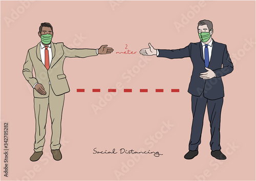 Vector Illustration of People practicing Social Distancing or Physical Distancing during COVID-19 pandemic / outbreak, Coronavirus changes our way of life