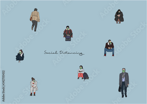 Vector Illustration of People practicing Social Distancing or Physical Distancing during COVID-19 pandemic / outbreak, Coronavirus changes our way of life