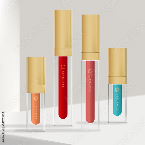 Vector Trendy Rectangular Lip Gloss or Tint Packaging with Golden Cap