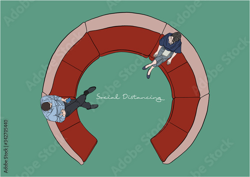Vector Illustration of People practicing Social Distancing or Physical Distancing during COVID-19 pandemic / outbreak, Coronavirus changes our way of life