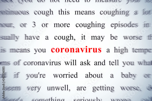 coronavirus red word, concept on focus (zooming effect)