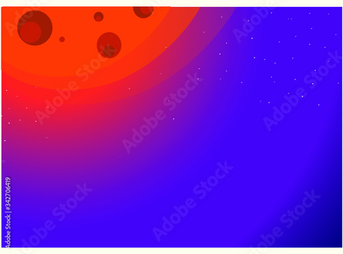 Giant red sun and star flat vector icon and illustration