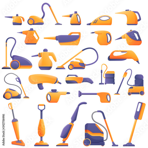 Steam cleaner icons set. Cartoon set of steam cleaner vector icons for web design