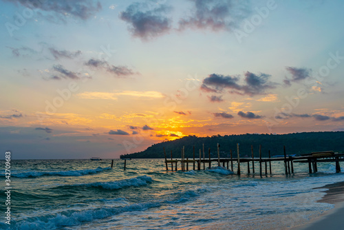 Wallpaper Mural Sok San Beach, Koh Rong, Cambodia- Feb, 2020 : a wooden pier and a beautiful sunset from the Sok San Beach, Koh Rong, Cambodia Torontodigital.ca