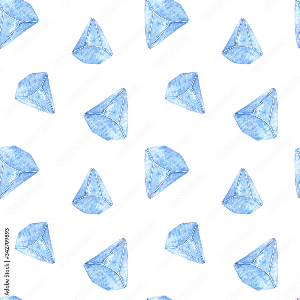 Fototapeta premium Seamless watercolor pattern blue crystals