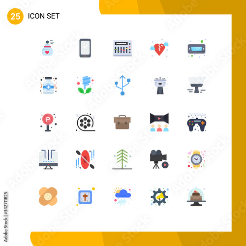 Set of 25 Modern UI Icons Symbols Signs for drive, heart, iphone, broken, party photo