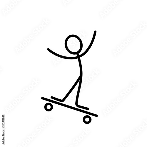 Stick figure man icon on skateboard vector