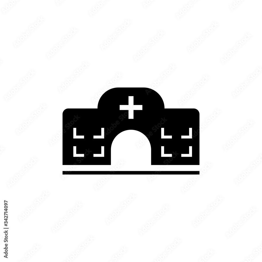 Vector icon of hospital building front silhouette on white background Vector icon of hospital building front silhouette on white background