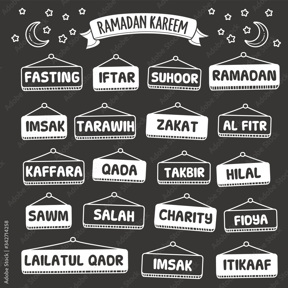 Fotografie Chalkboard Vector Doodle Illustration: Ramadan Kareem