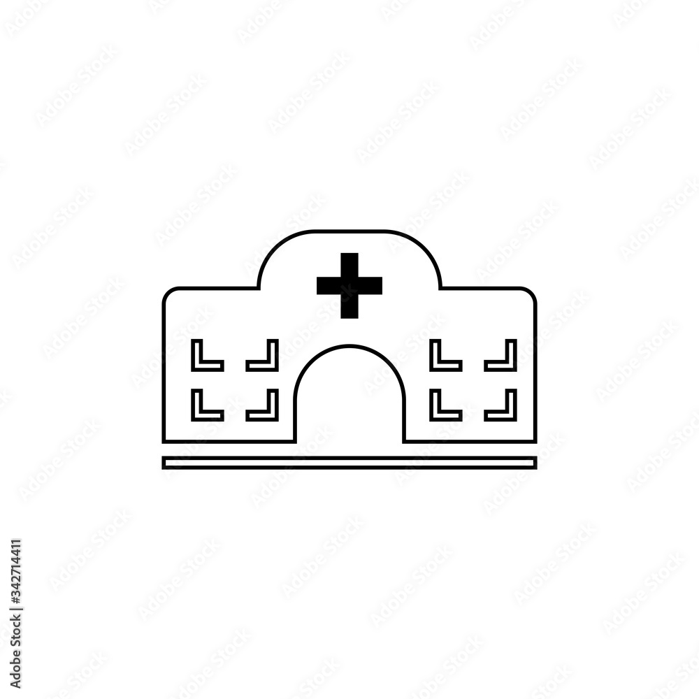 Vector icon of hospital building front silhouette on white background Vector icon of hospital building front silhouette on white background