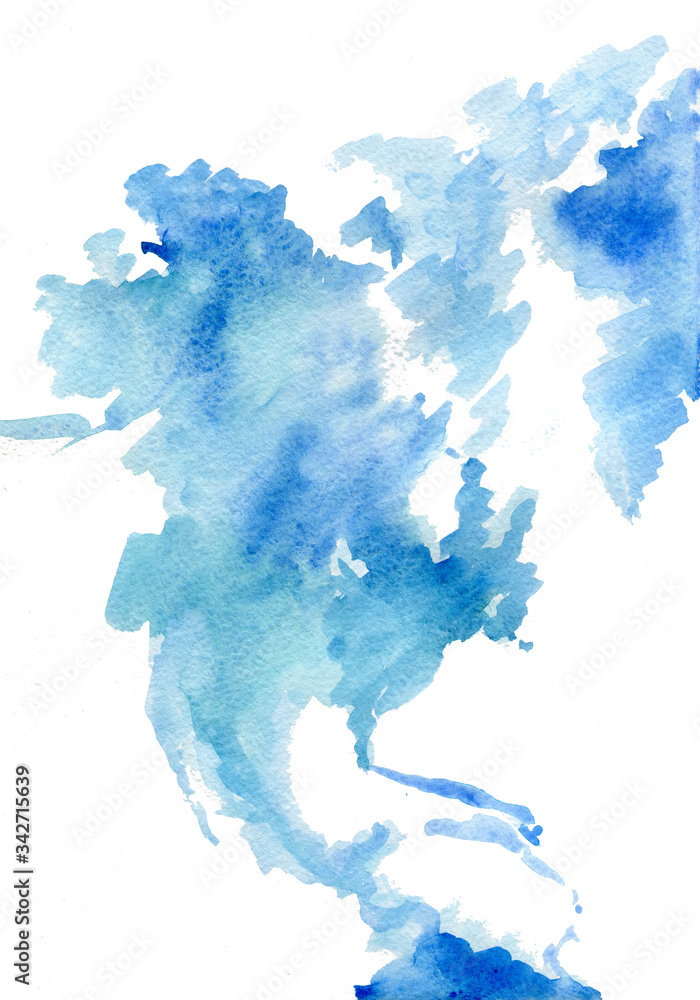 blue watercolor background, abstract map of northen american continent 