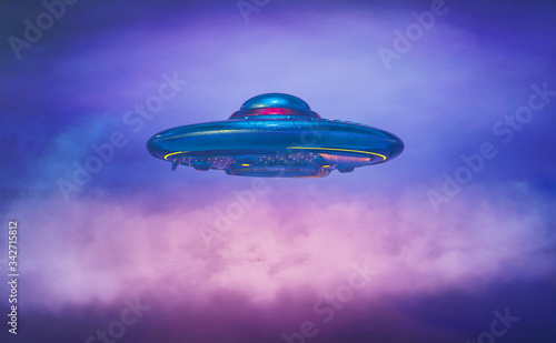 UFO saucer in the sky,3d rendering