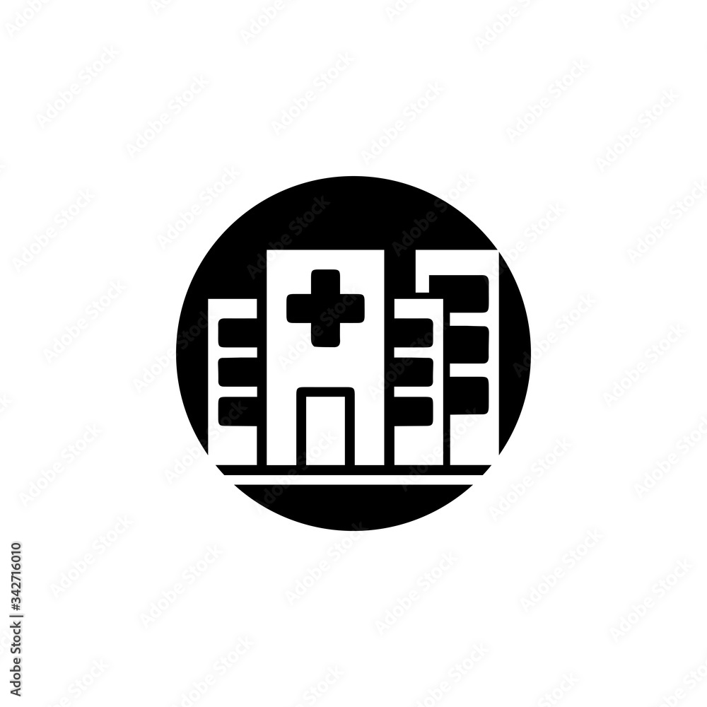 Vector icon of hospital building front silhouette on white background Vector icon of hospital building front silhouette on white background