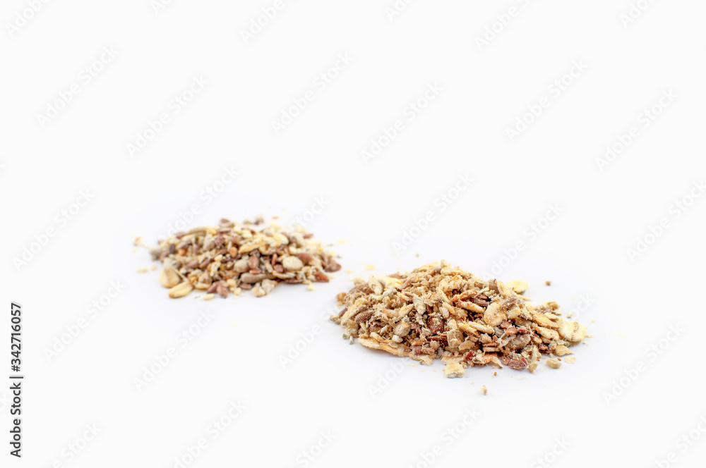 Multicornmix, Mix of different corns to bake or eat as musli on white background Multicornmix, Mix of different corns to bake or eat as musli on white background
