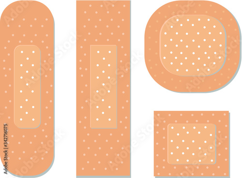 Medical plaster. Medical plasters isolated on white background, wound plasterer or bandaged patch, vector adhesive health care object