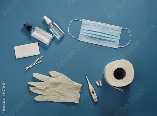 Coronavirus prevention equipment covid-19 . Medicines. A virus outbreak situation. Health, health. Protect yourself. Healthy Lifestyle.Copy Space