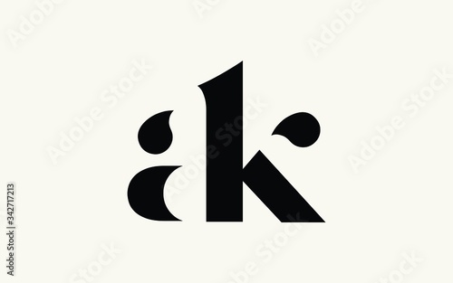 ak or ka and a, k Lowercase Letter Initial Logo Design, Vector Template