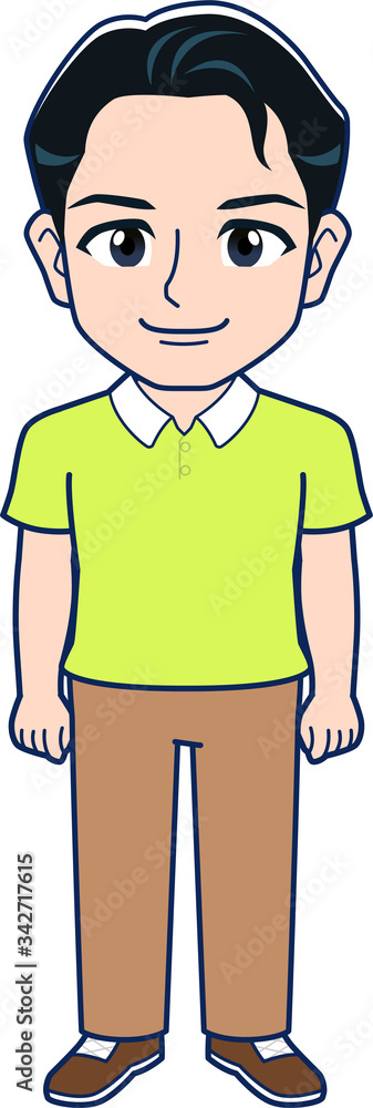黄緑のシャツを着た若者