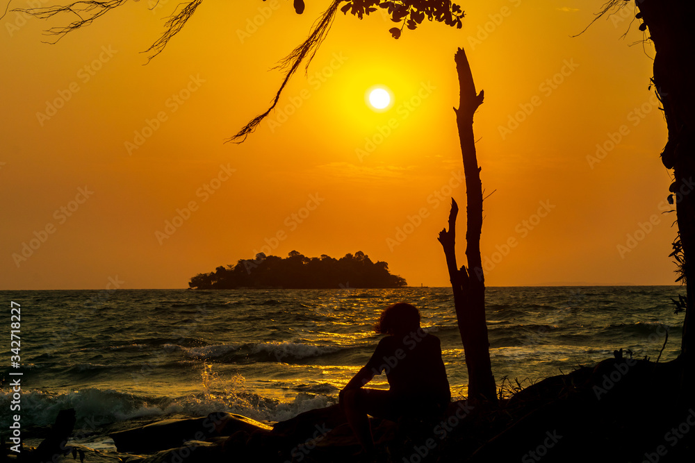 White Beach, Koh Rong, Cambodia- Feb, 2020 : a beautiful sunrise from the White Beach, Koh Rong, Cambodia