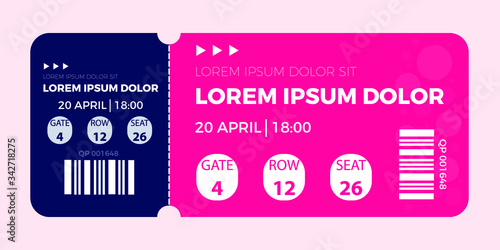 Ticket stub isolated on a background. Ticket icon vector illustration in the flat style.  Retro cinema or movie tickets
