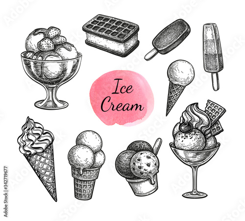 Ink sketch collection of ice cream.