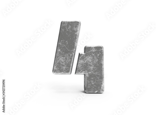 3d rendered scratch metallic isolated letter number 4