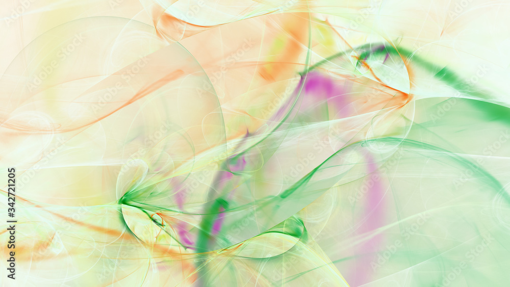 Abstract green and orange chaotic glass shapes. Colorful fractal background. Digital art. 3d rendering.