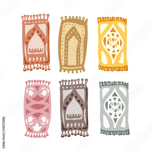 Prayer rug. vector illustration of a set of vintage carpets