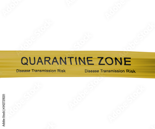 Quarantine Zone, Yellow Warning Tape, Isolated on white background.