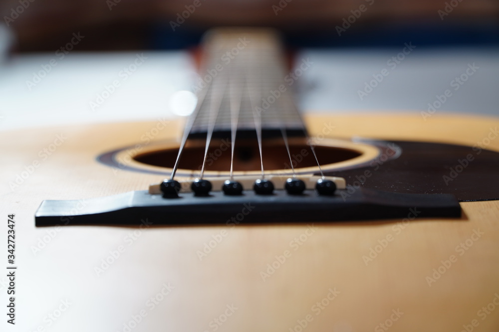 Fototapeta premium Guitar Strings, close up. Acoustic guitar. 