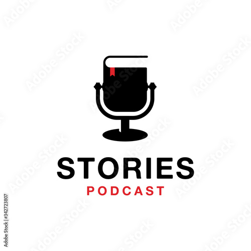 combined book and mic for podcast logo template