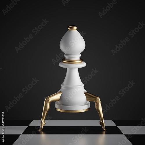Fotótapéta 3d render, surreal concept, chess game bishop piece, white object with golden sl