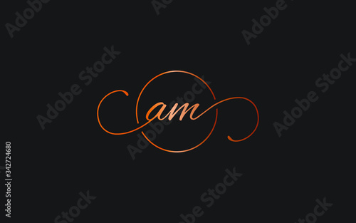 am or ma and a, m Lowercase Cursive Letter Initial Logo Design, Vector Template