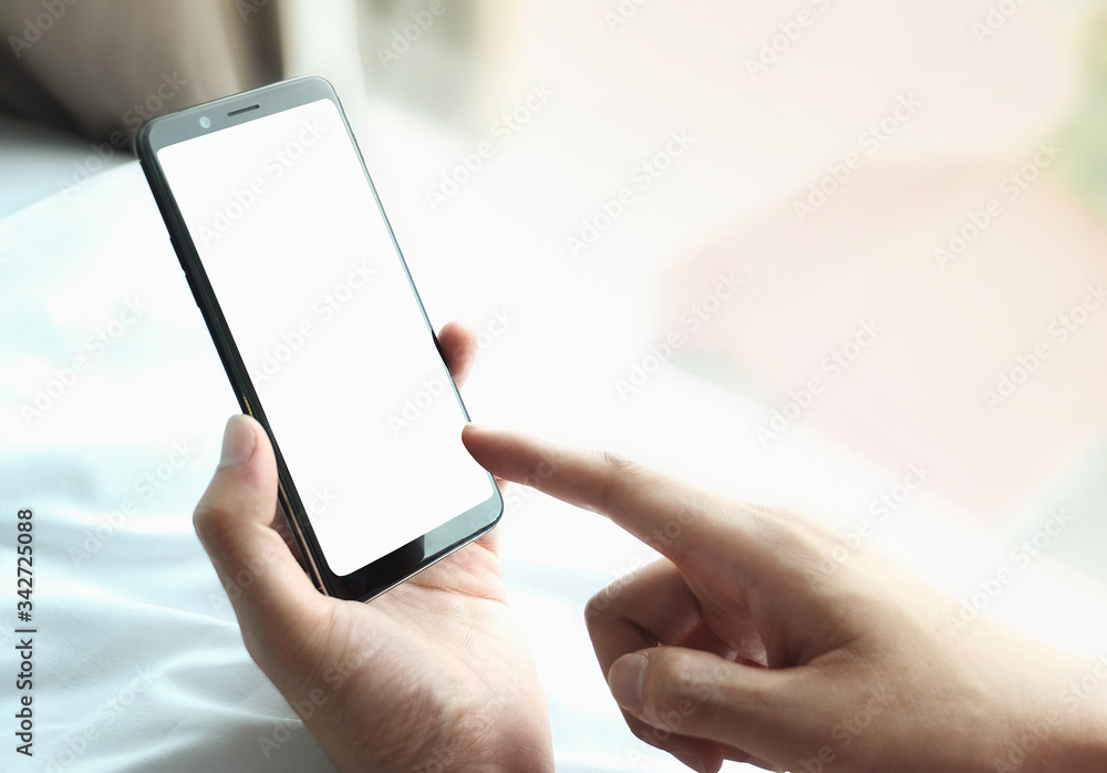 People using smartphone, Blank screen mobile phone