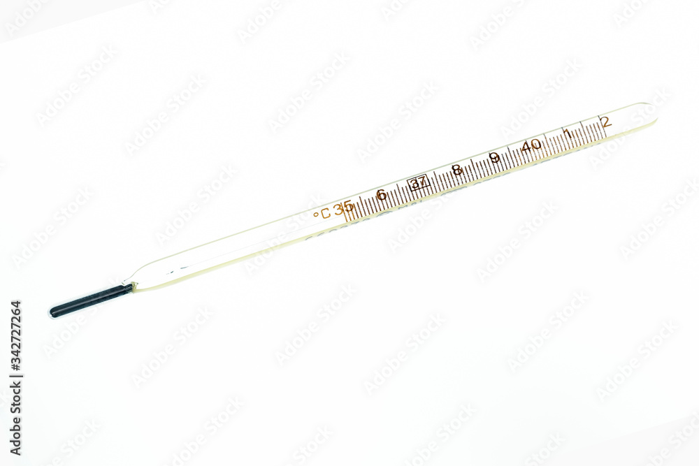 Mercury thermometer on a white background Mercury thermometer on a white background