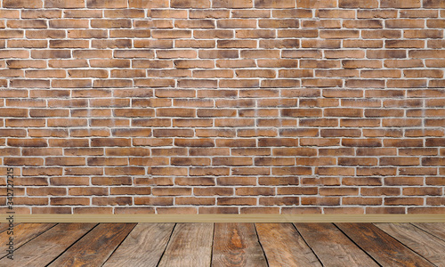 brick wall and wooden floor as a background.