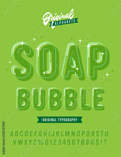 Soap Bubble. Funny Rounded 3D Alphabet. Retro Typography.