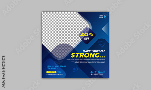 Gym and fitness square banner template for social media post, web banner and flyer
