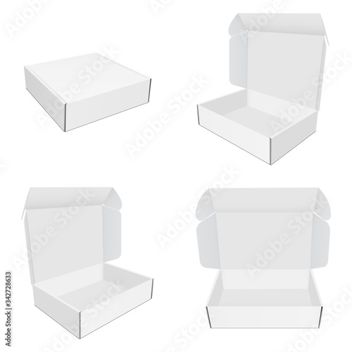 Set of mailing paper boxes with various views isolated on white background. Vector illustration