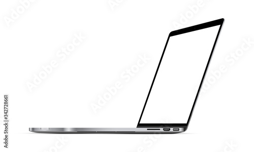 Modern laptop mockup with perspective view, isolated on white background. Vector illustration