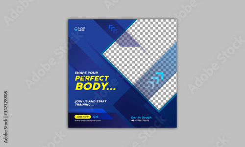 Gym and fitness square banner template for social media post, web banner and flyer